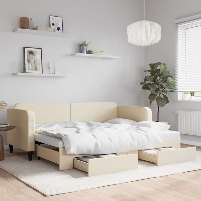 Slaapbank S Stof Kleur 80 x 200 cm Crème met onderschuifbed en lade