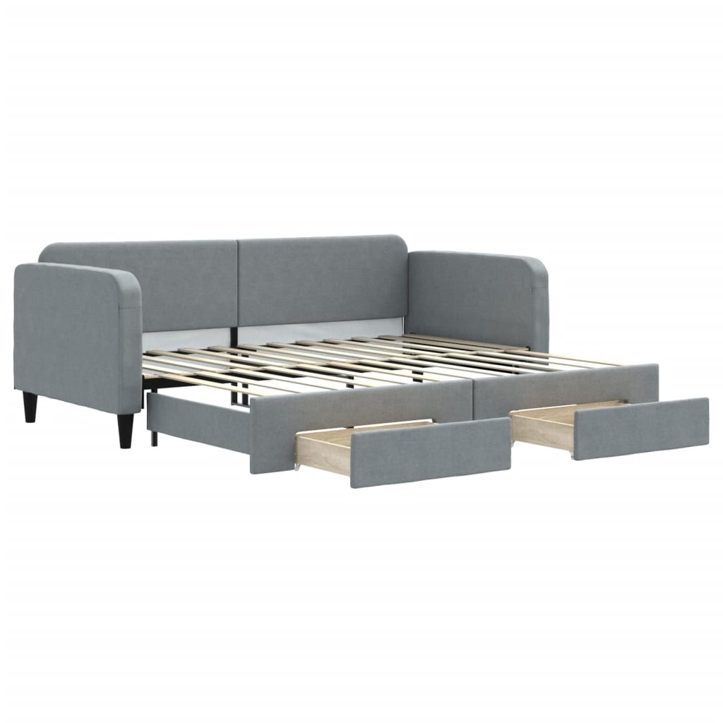 Slaapbank S 90X200 Cm Stof Lichtgrijs met onderschuifbed en lade
