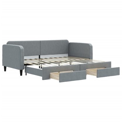 Slaapbank S 90X200 Cm Stof Lichtgrijs met onderschuifbed en lade