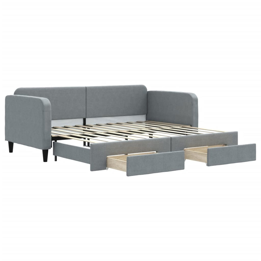 Slaapbank S 90X200 Cm Stof Lichtgrijs met onderschuifbed en lade