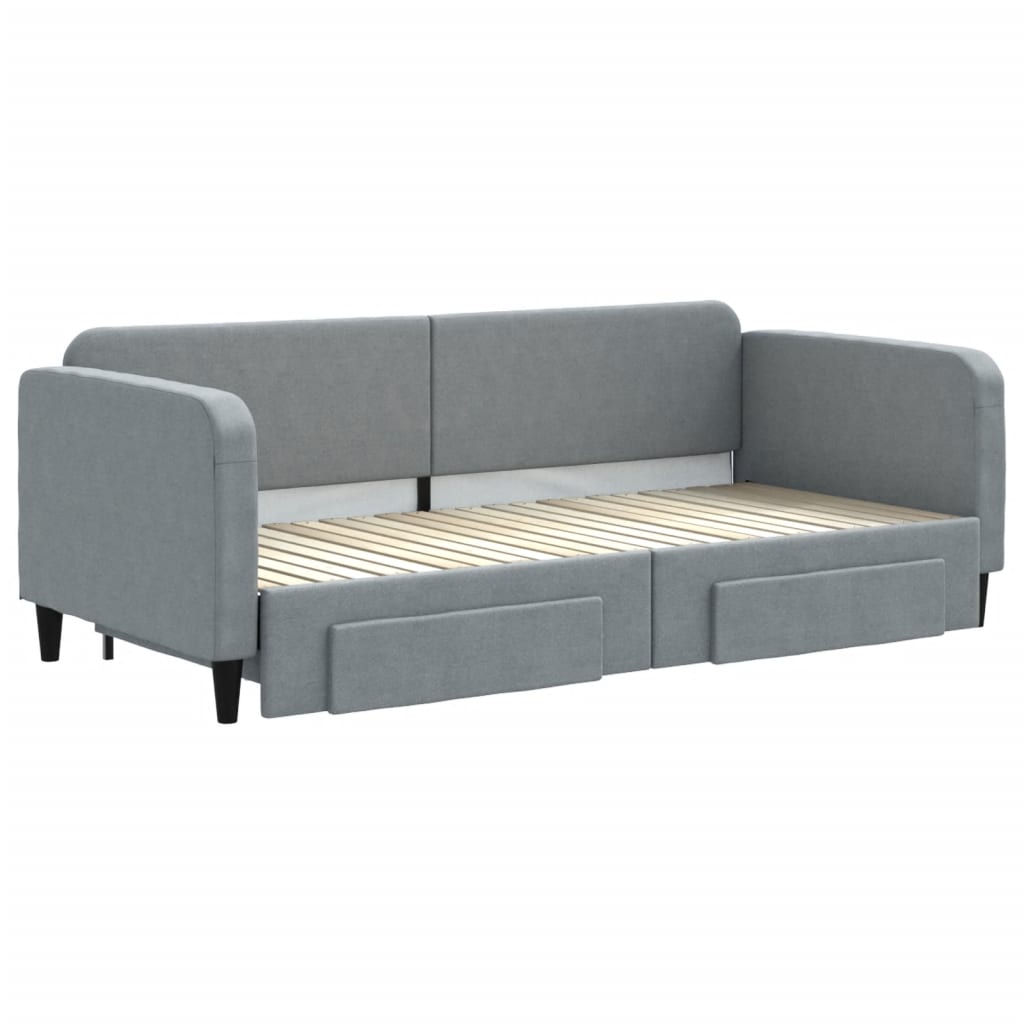 Slaapbank S 90X200 Cm Stof Lichtgrijs met onderschuifbed en lade