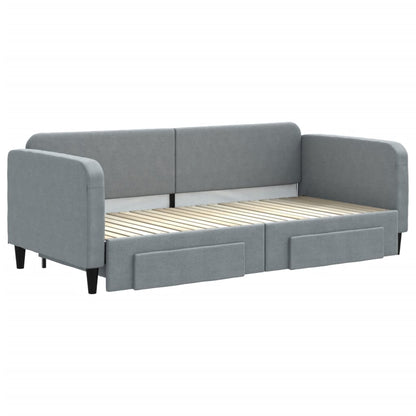 Slaapbank S 90X200 Cm Stof Lichtgrijs met onderschuifbed en lade