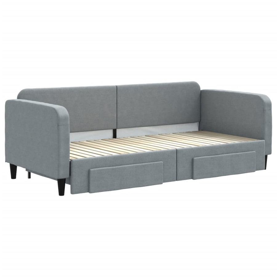 Slaapbank S 90X200 Cm Stof Lichtgrijs met onderschuifbed en lade