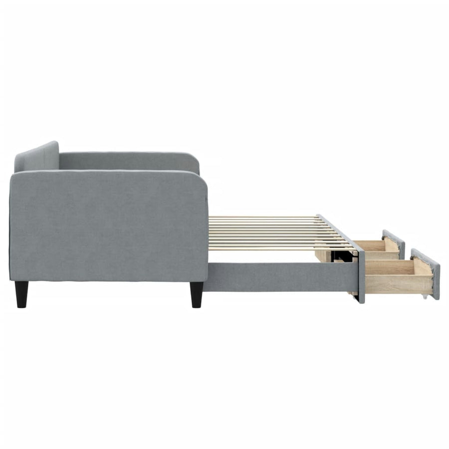 Slaapbank S 90X200 Cm Stof Lichtgrijs met onderschuifbed en lade