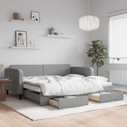 Slaapbank met onderschuifbed en lades 90x200 cm lichtgrijs