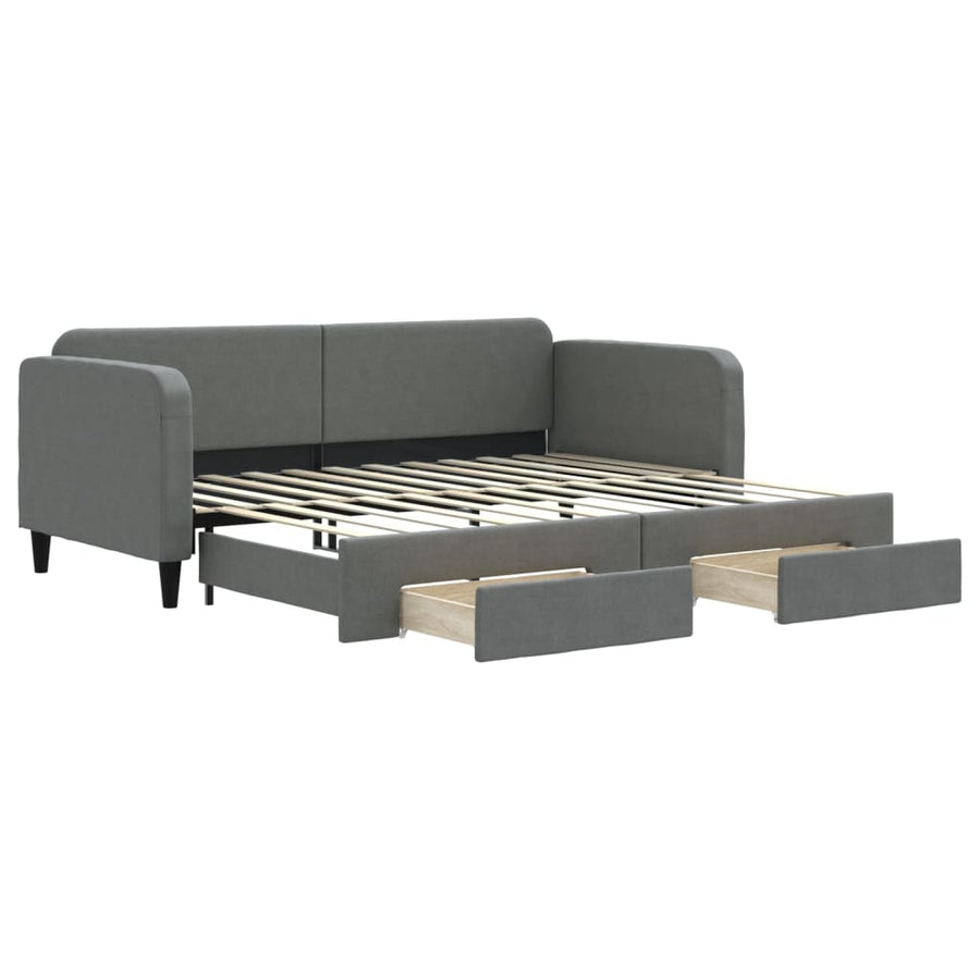 Slaapbank Onderschuifbed En Lades Stof 90 x 200 cm Donkergrijs met onderschuifbed en lade