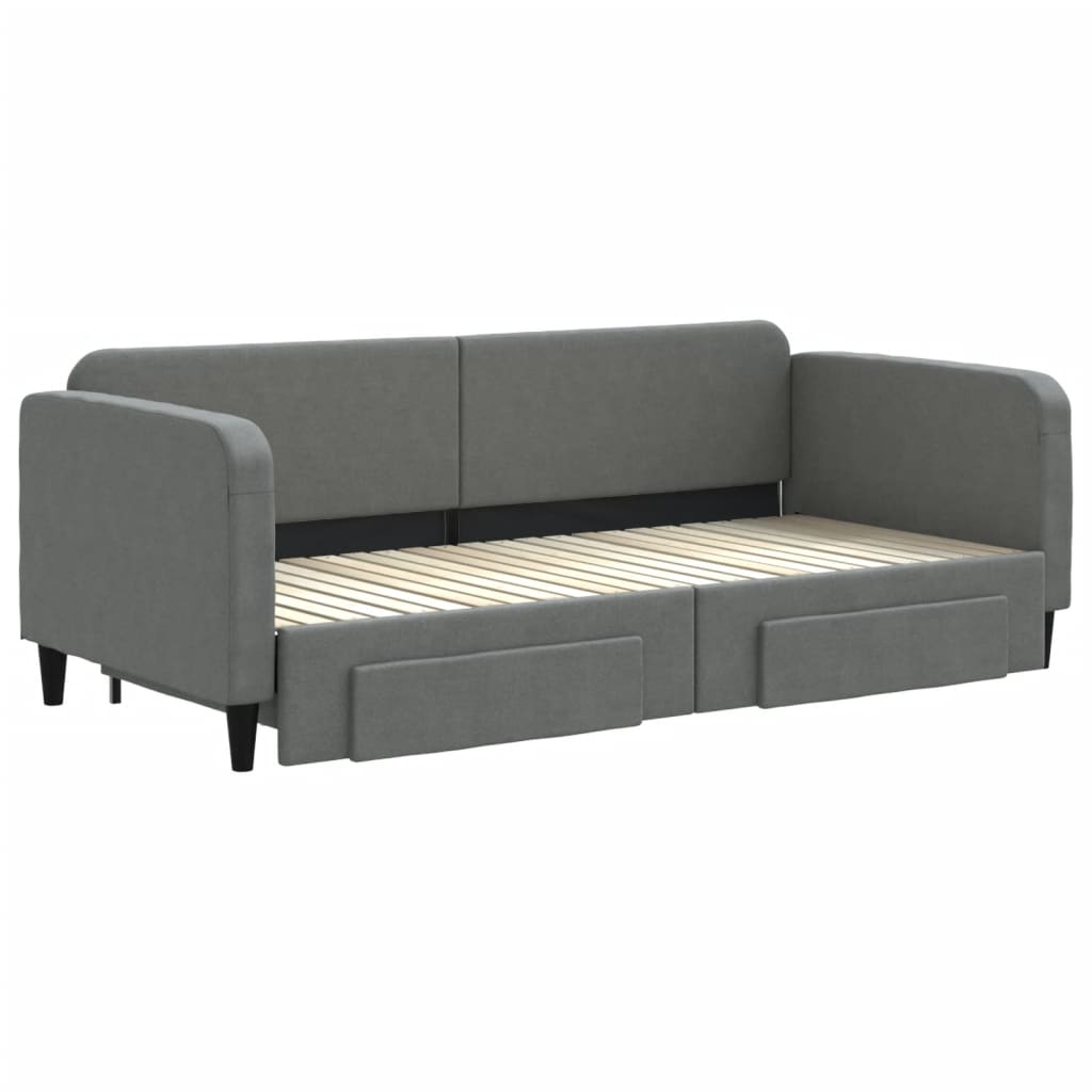 Slaapbank Onderschuifbed En Lades Stof 90 x 200 cm Donkergrijs met onderschuifbed en lade