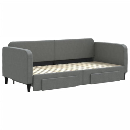 Slaapbank Onderschuifbed En Lades Stof 90 x 200 cm Donkergrijs met onderschuifbed en lade