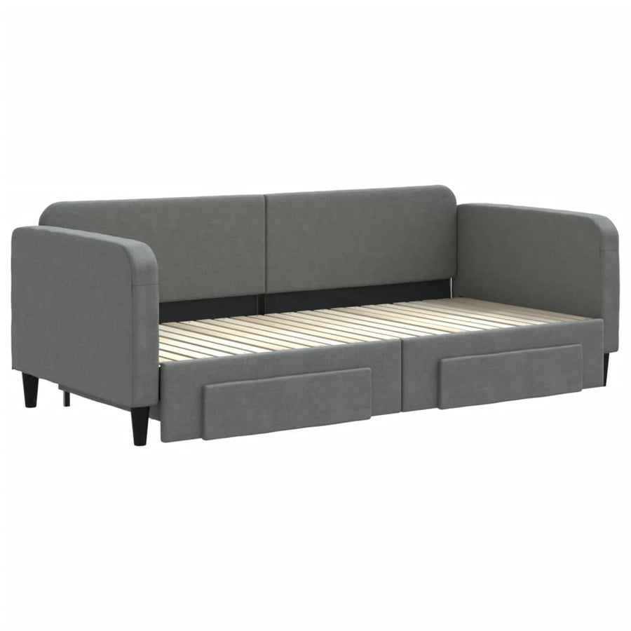 Slaapbank Onderschuifbed En Lades Stof 90 x 200 cm Donkergrijs met onderschuifbed en lade