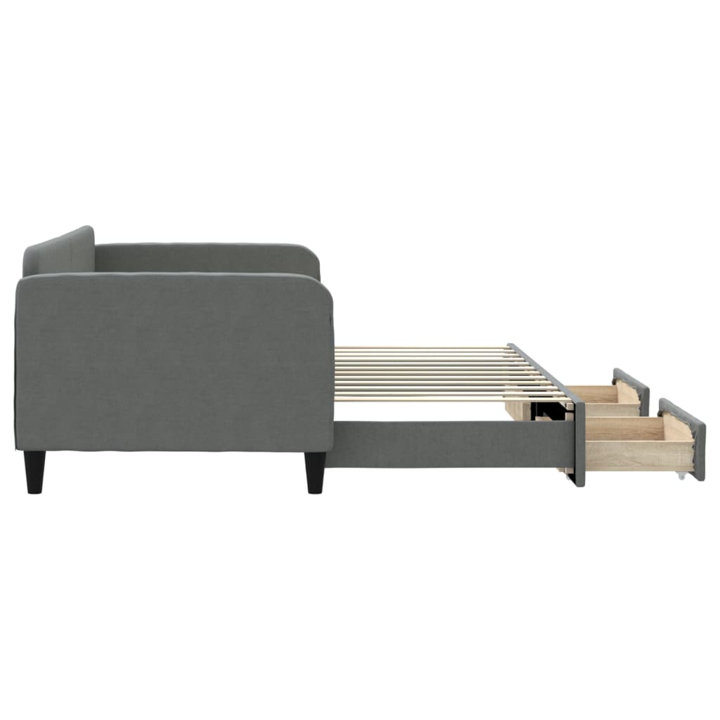 Slaapbank Onderschuifbed En Lades Stof 90 x 200 cm Donkergrijs met onderschuifbed en lade