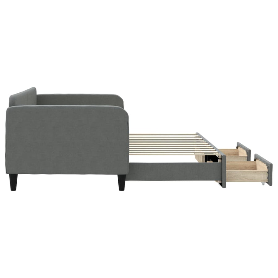 Slaapbank Onderschuifbed En Lades Stof 90 x 200 cm Donkergrijs met onderschuifbed en lade