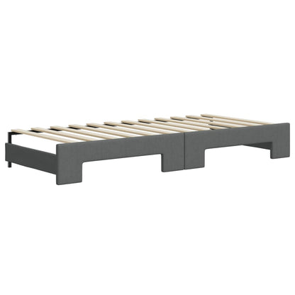 Slaapbank Onderschuifbed En Lades Stof 90 x 200 cm Donkergrijs met onderschuifbed en lade
