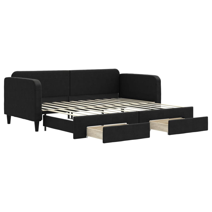 Slaapbank S Stof 90 x 200 cm Zwart met onderschuifbed en lade