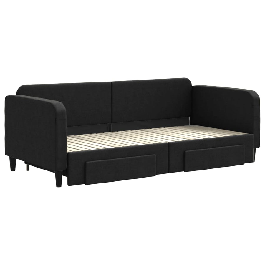 Slaapbank S Stof 90 x 200 cm Zwart met onderschuifbed en lade