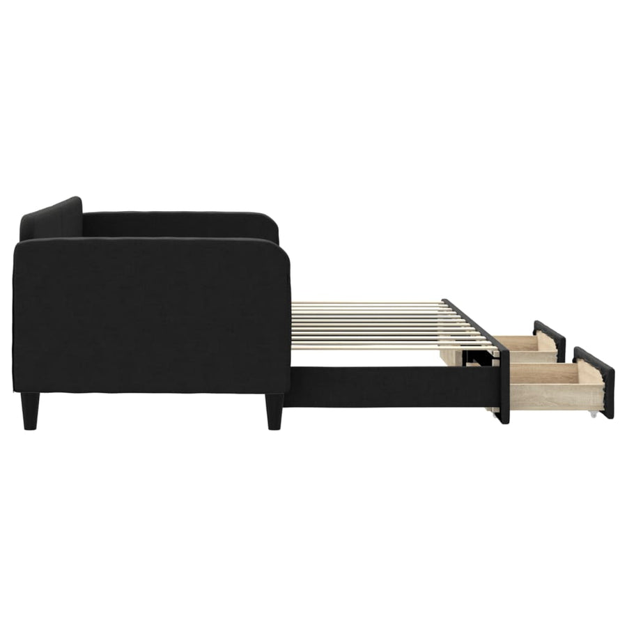 Slaapbank S Stof 90 x 200 cm Zwart met onderschuifbed en lade