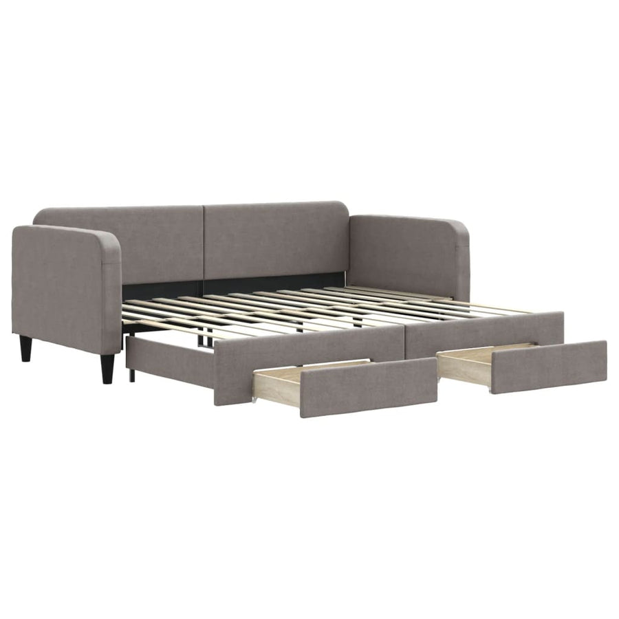 Slaapbank Met Onderschuifbed En Lades 90X200 Cm Stof Taupe Taupe 90 x 200 cm
