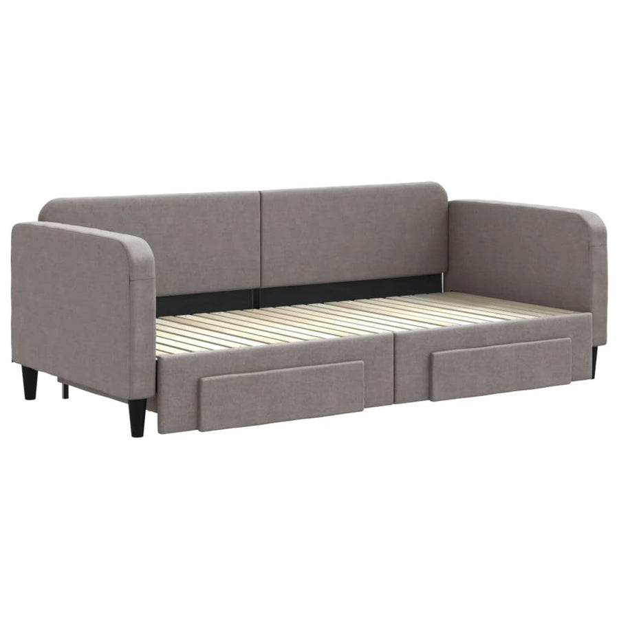 Slaapbank Met Onderschuifbed En Lades 90X200 Cm Stof Taupe Taupe 90 x 200 cm
