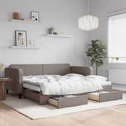 Slaapbank met onderschuifbed en lades 90x200 cm taupe