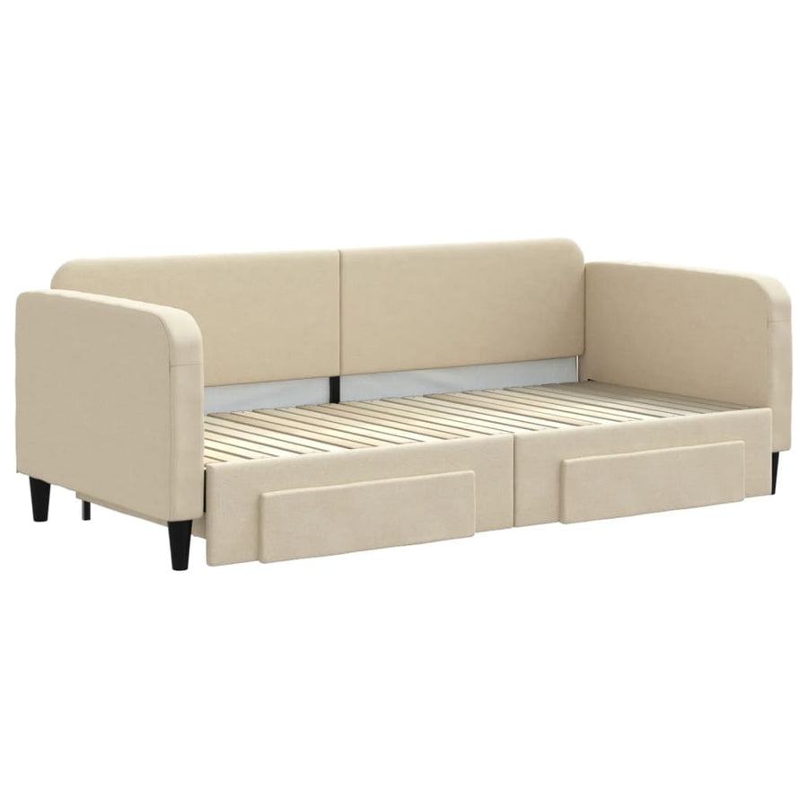Slaapbank S Stof Kleur 90 x 200 cm Crème met onderschuifbed en lade