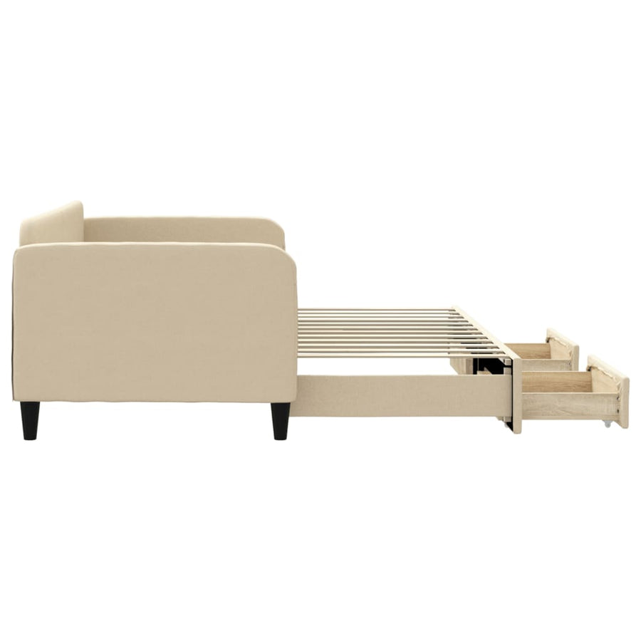 Slaapbank S Stof Kleur 90 x 200 cm Crème met onderschuifbed en lade
