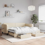 Slaapbank 90x200 cm met onderschuifbed en lades crèmekleur