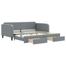 Slaapbank Onderschuifbed En Lades Stof 100 x 200 cm Lichtgrijs met onderschuifbed en lade