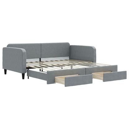 Slaapbank Onderschuifbed En Lades Stof 100 x 200 cm Lichtgrijs met onderschuifbed en lade