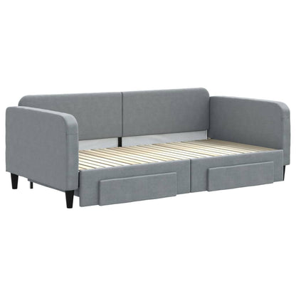 Slaapbank Onderschuifbed En Lades Stof 100 x 200 cm Lichtgrijs met onderschuifbed en lade