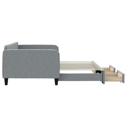 Slaapbank Onderschuifbed En Lades Stof 100 x 200 cm Lichtgrijs met onderschuifbed en lade