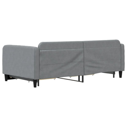 Slaapbank Onderschuifbed En Lades Stof 100 x 200 cm Lichtgrijs met onderschuifbed en lade