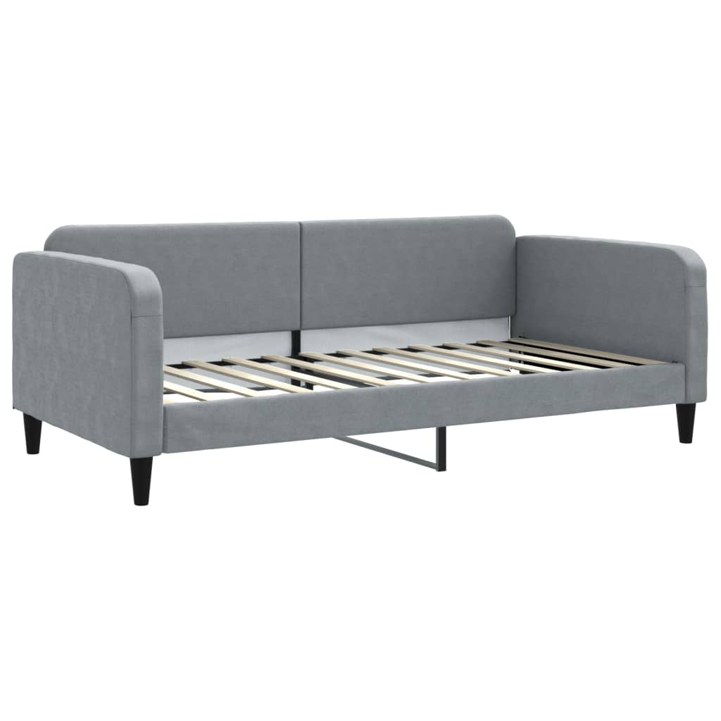Slaapbank Onderschuifbed En Lades Stof 100 x 200 cm Lichtgrijs met onderschuifbed en lade