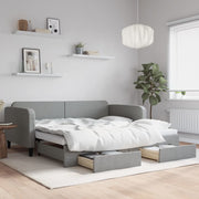 Slaapbank onderschuifbed 100x200 cm stof lichtgrijs