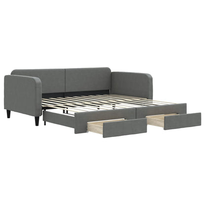 Slaapbank Onderschuifbed En Lades Stof 100 x 200 cm Donkergrijs met onderschuifbed en lade