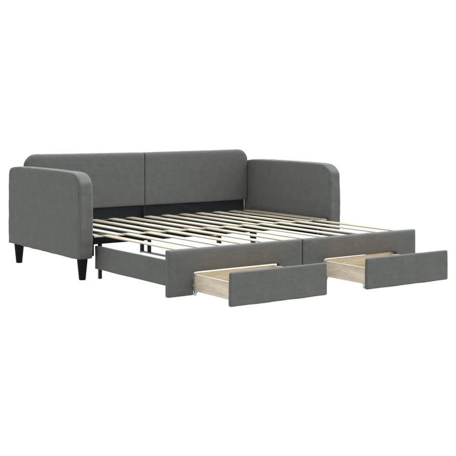 Slaapbank Onderschuifbed En Lades Stof 100 x 200 cm Donkergrijs met onderschuifbed en lade