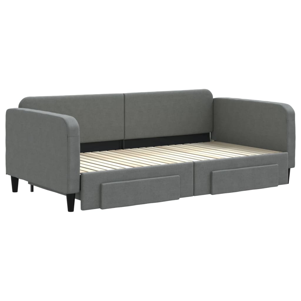 Slaapbank Onderschuifbed En Lades Stof 100 x 200 cm Donkergrijs met onderschuifbed en lade