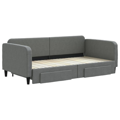 Slaapbank Onderschuifbed En Lades Stof 100 x 200 cm Donkergrijs met onderschuifbed en lade