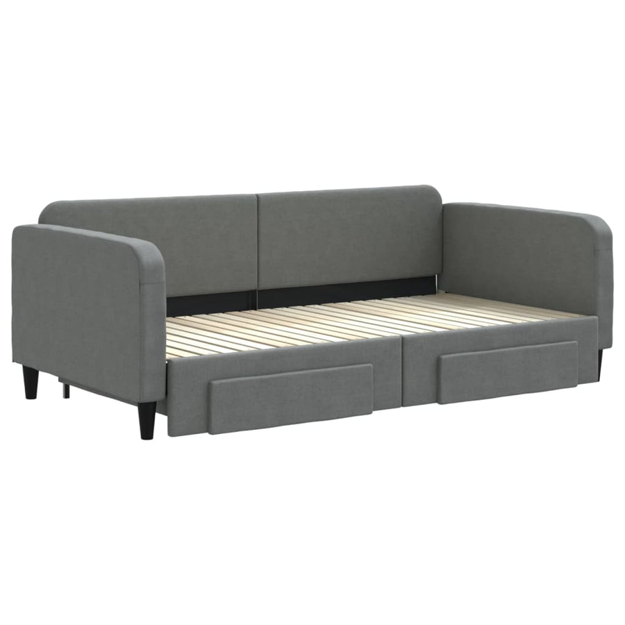 Slaapbank Onderschuifbed En Lades Stof 100 x 200 cm Donkergrijs met onderschuifbed en lade