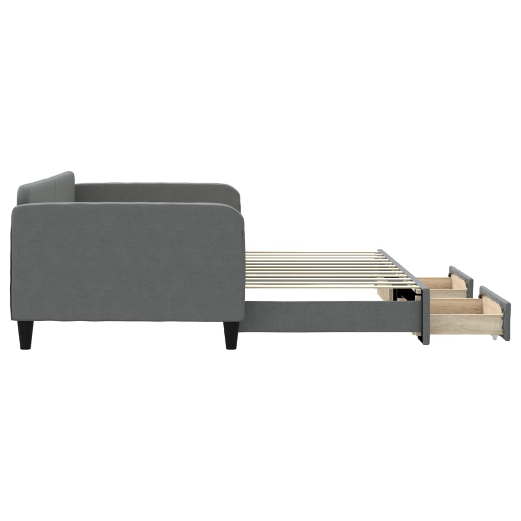 Slaapbank Onderschuifbed En Lades Stof 100 x 200 cm Donkergrijs met onderschuifbed en lade