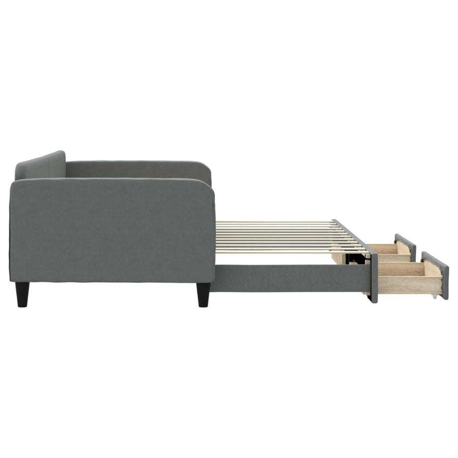 Slaapbank Onderschuifbed En Lades Stof 100 x 200 cm Donkergrijs met onderschuifbed en lade