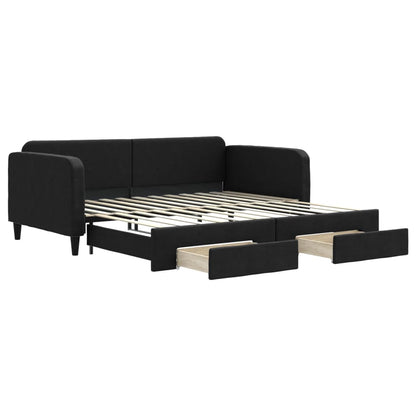 Slaapbank S Stof 100 x 200 cm Zwart met onderschuifbed en lade