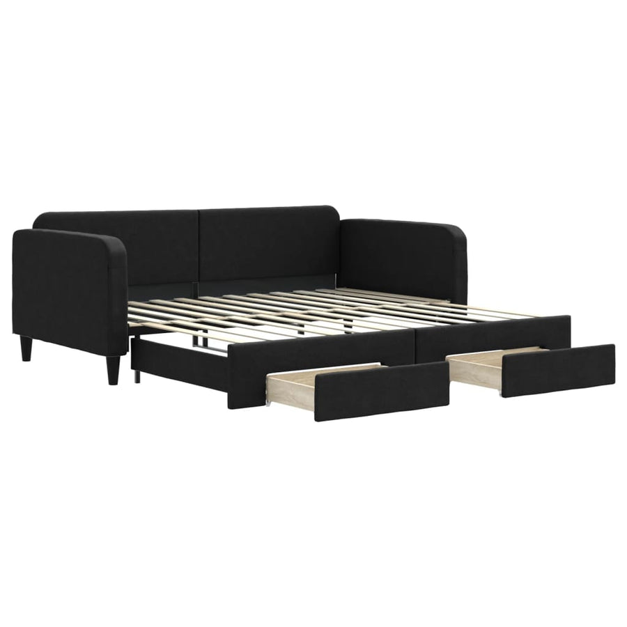 Slaapbank S Stof 100 x 200 cm Zwart met onderschuifbed en lade
