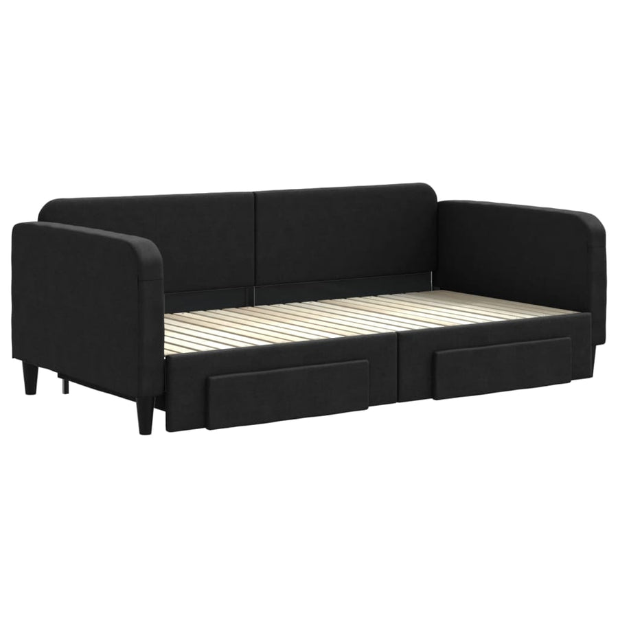 Slaapbank S Stof 100 x 200 cm Zwart met onderschuifbed en lade