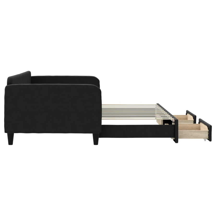 Slaapbank S Stof 100 x 200 cm Zwart met onderschuifbed en lade