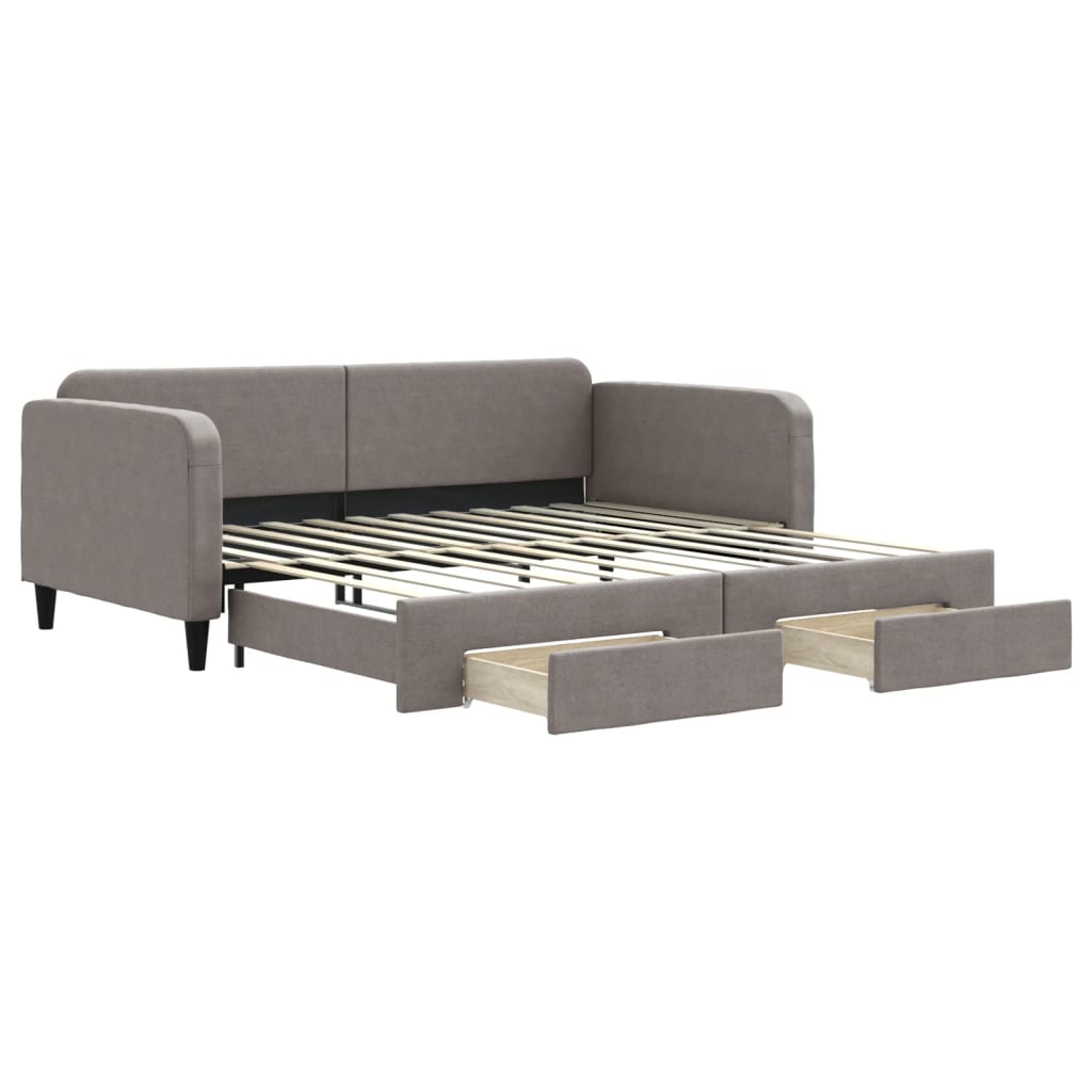 Slaapbank S Stof 100 x 200 cm Taupe met onderschuifbed en lade