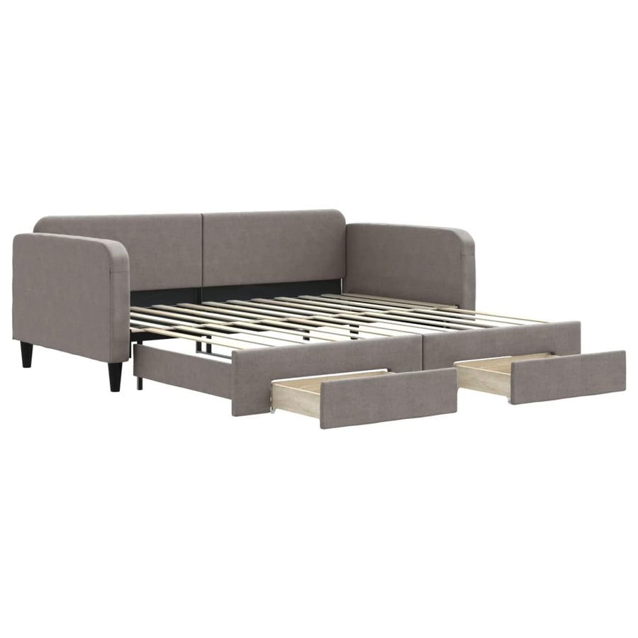 Slaapbank S Stof 100 x 200 cm Taupe met onderschuifbed en lade