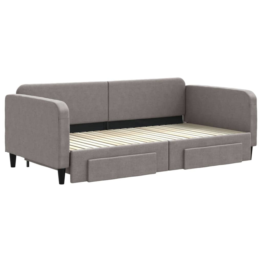 Slaapbank S Stof 100 x 200 cm Taupe met onderschuifbed en lade
