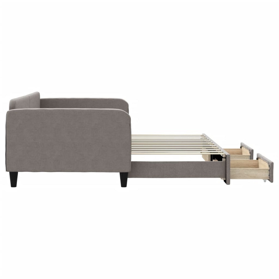 Slaapbank S Stof 100 x 200 cm Taupe met onderschuifbed en lade
