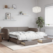 Slaapbank met onderschuifbed en lades 100x200 cm taupe