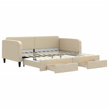 Slaapbank S Stof 100 x 200 cm Crème met onderschuifbed en lade