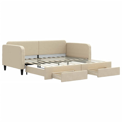 Slaapbank S Stof 100 x 200 cm Crème met onderschuifbed en lade